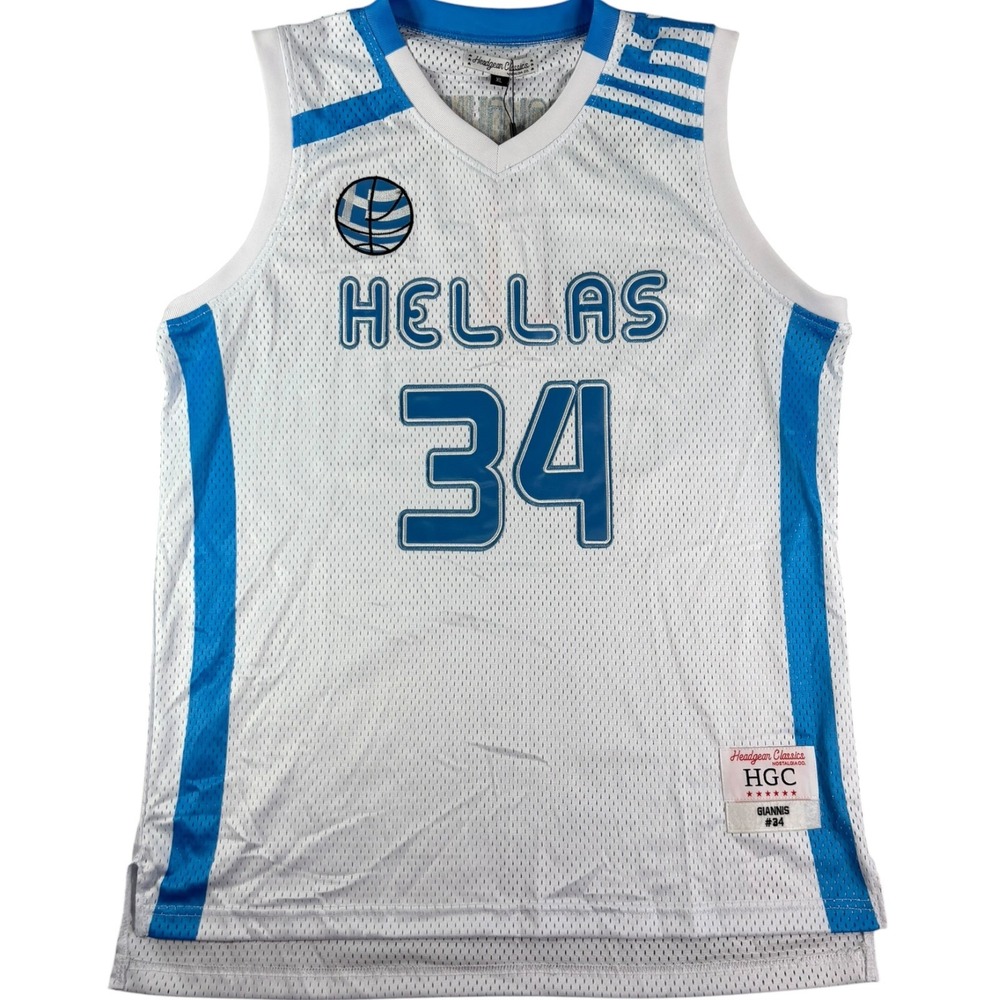 Headgear Classics Giannis Antetokounmpo Hellas Greece Jersey White Blue XL NEW